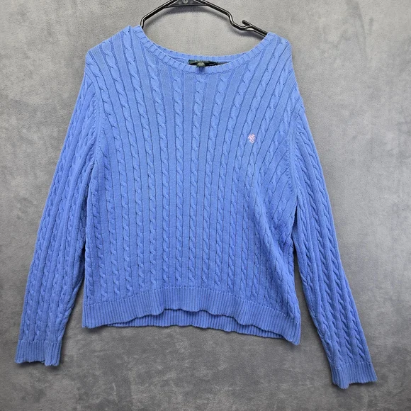 Lauren Ralph Laure Blue Cable Knit Sweater - Picture 1 of 8